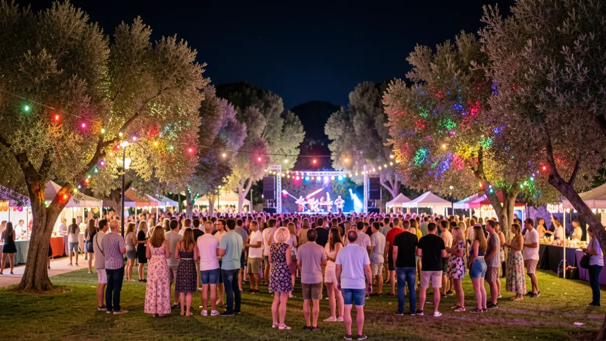 Imagen genérica de un festival al aire libre con luces nocturnas.
