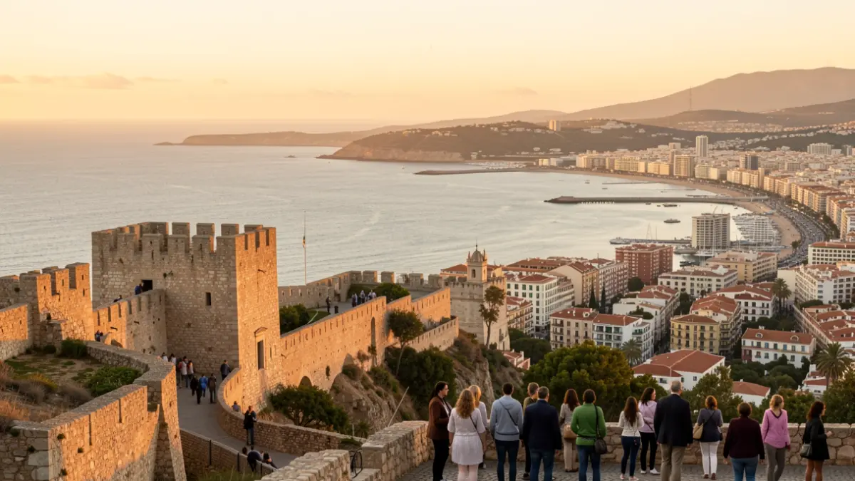 Vista del Castillo de Santa Bárbara en Alicante durante el atardecer.