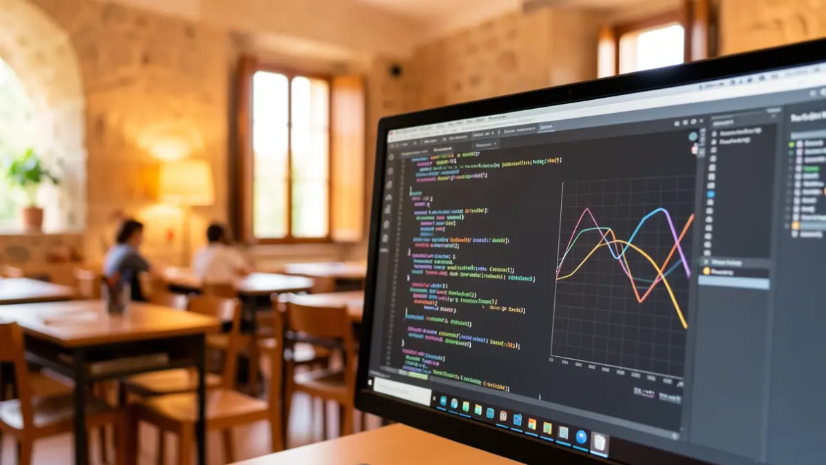 Generic image of a screen with code and a graph in an educational setting.