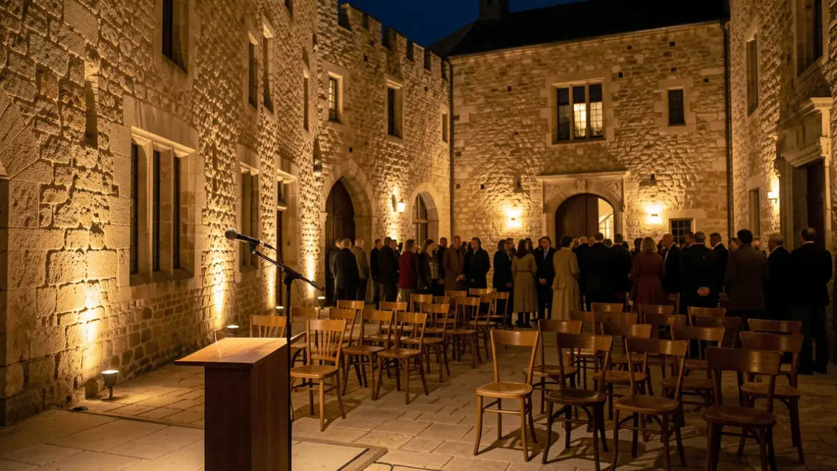 Escenari del cicle Íntims al Castell en un entorn històric il·luminat.