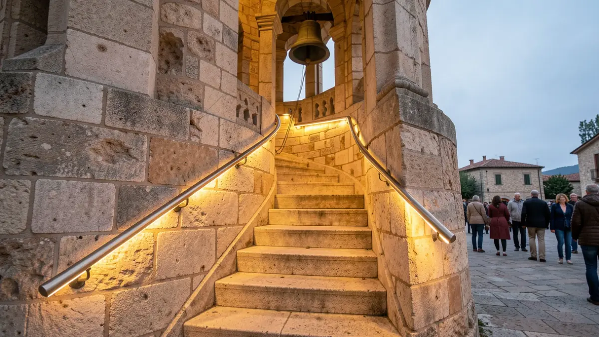 Imatge genèrica de l'escala interior d'un monument històric amb passamà il·luminat.