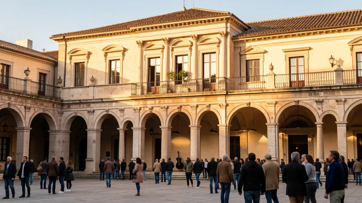 Imagen genérica del claustro de las Escoles Pies de Gandia con una silueta de guitarra.