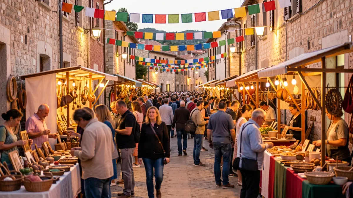 Imagen genérica de un festival cultural en la calle con artesanía y gastronomía.