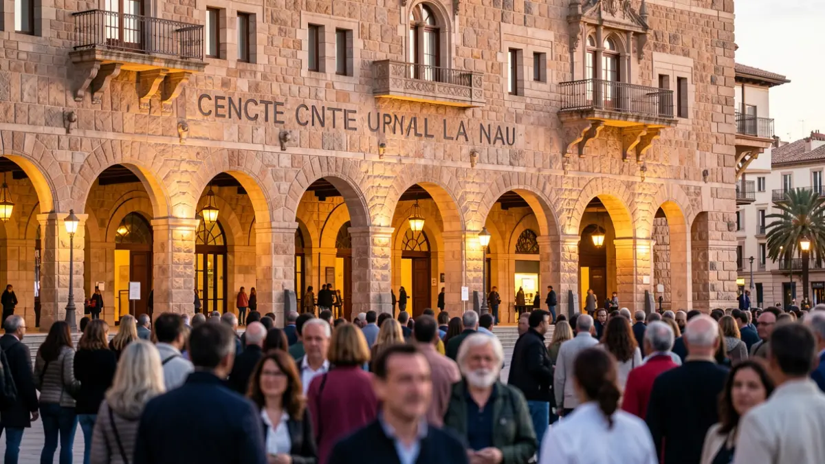 Generic image of the Centre Cultural La Nau in Valencia illuminated at night.