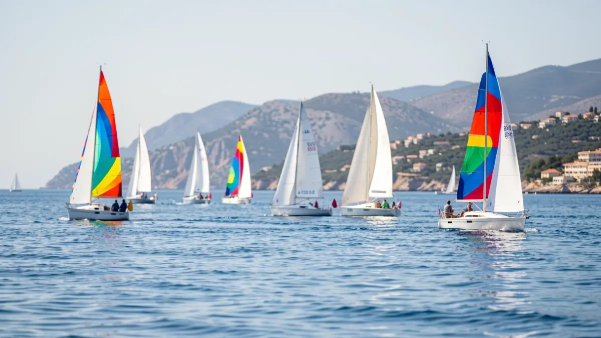 Imagen genérica de regata de vela en un día soleado con la costa al fondo.