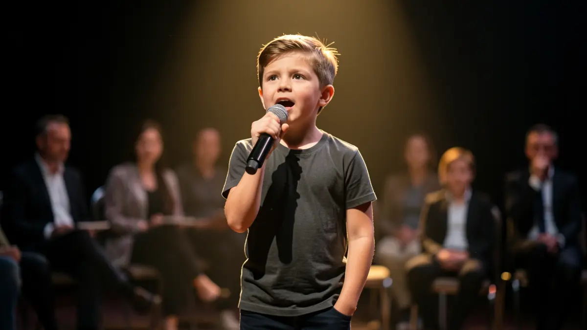 Generic image of a young singer on a television stage.