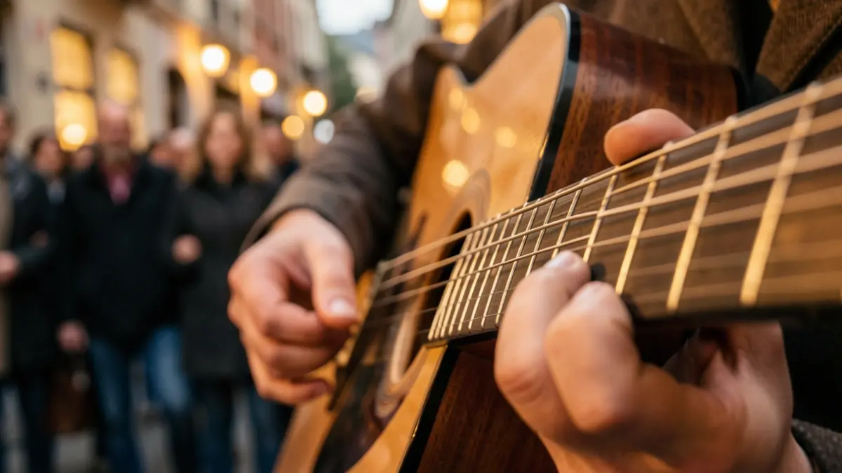 Imagen genérica de una guitarra con una mano tocando un acorde.