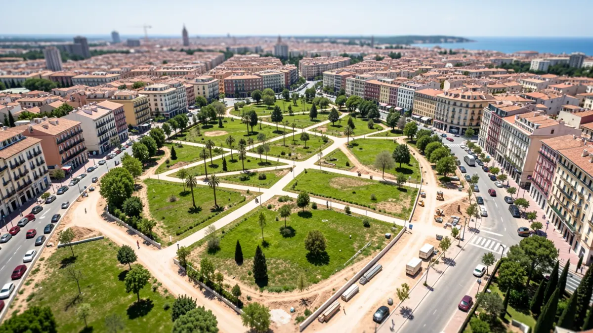 Imatge genèrica d'un gran parc urbà en construcció en una ciutat mediterrània.