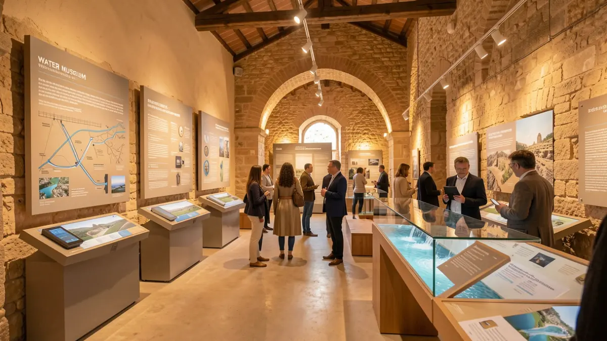 Interior del Museo del Agua de Elche con exposiciones interactivas sobre la gestión del agua.