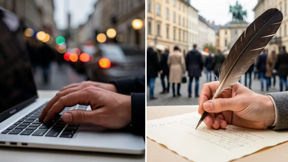 Imatge genèrica que contrasta la comunicació digital moderna amb l'escriptura tradicional.