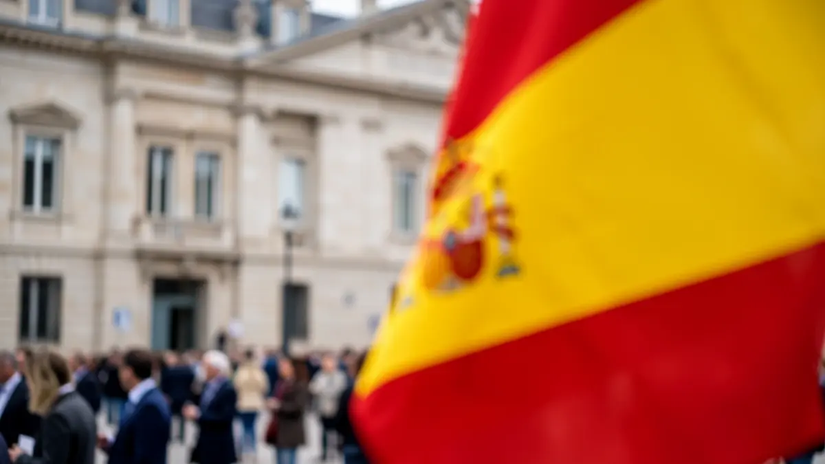 Imatge genèrica de la bandera espanyola davant d'un edifici oficial.