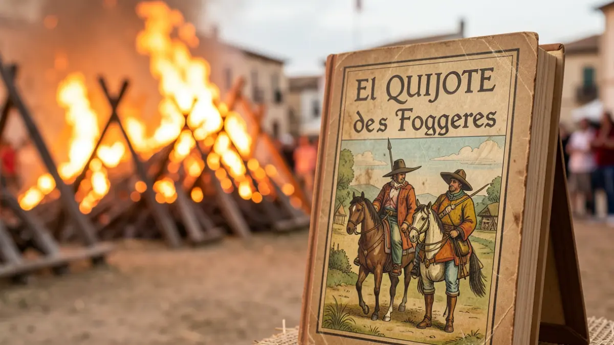 Imatge genèrica d'un llibret antic de les Fogueres amb motius quijotescos.