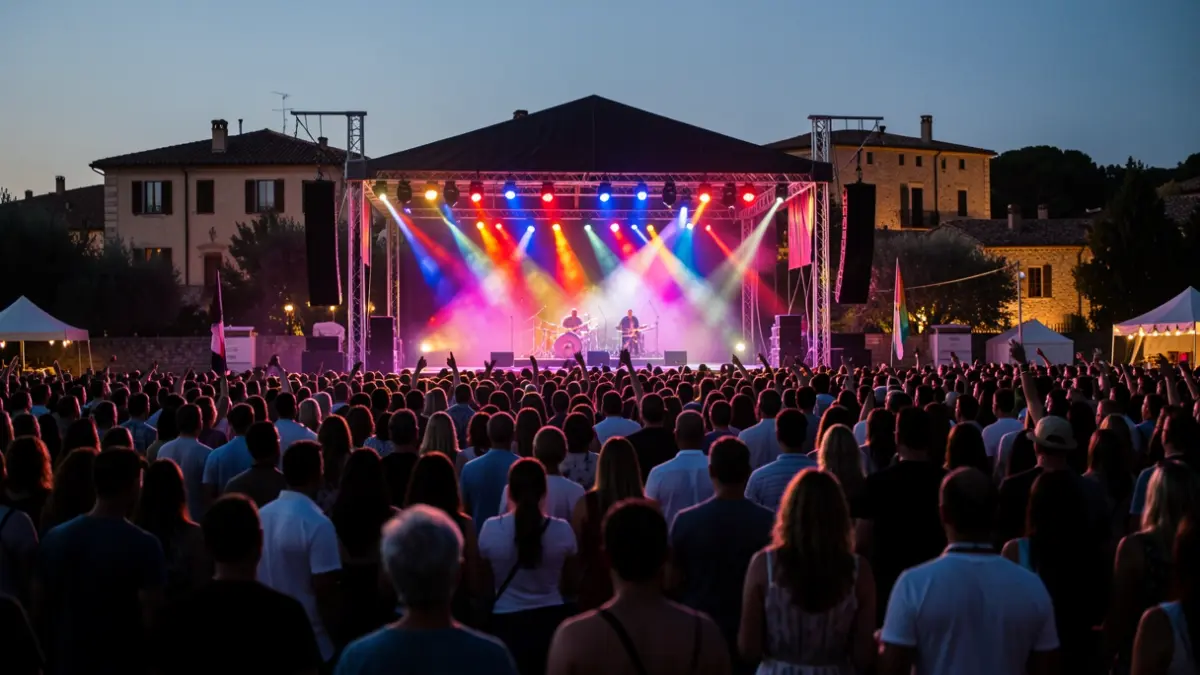 Imagen genérica de un festival de música en Valencia con un escenario iluminado y público.