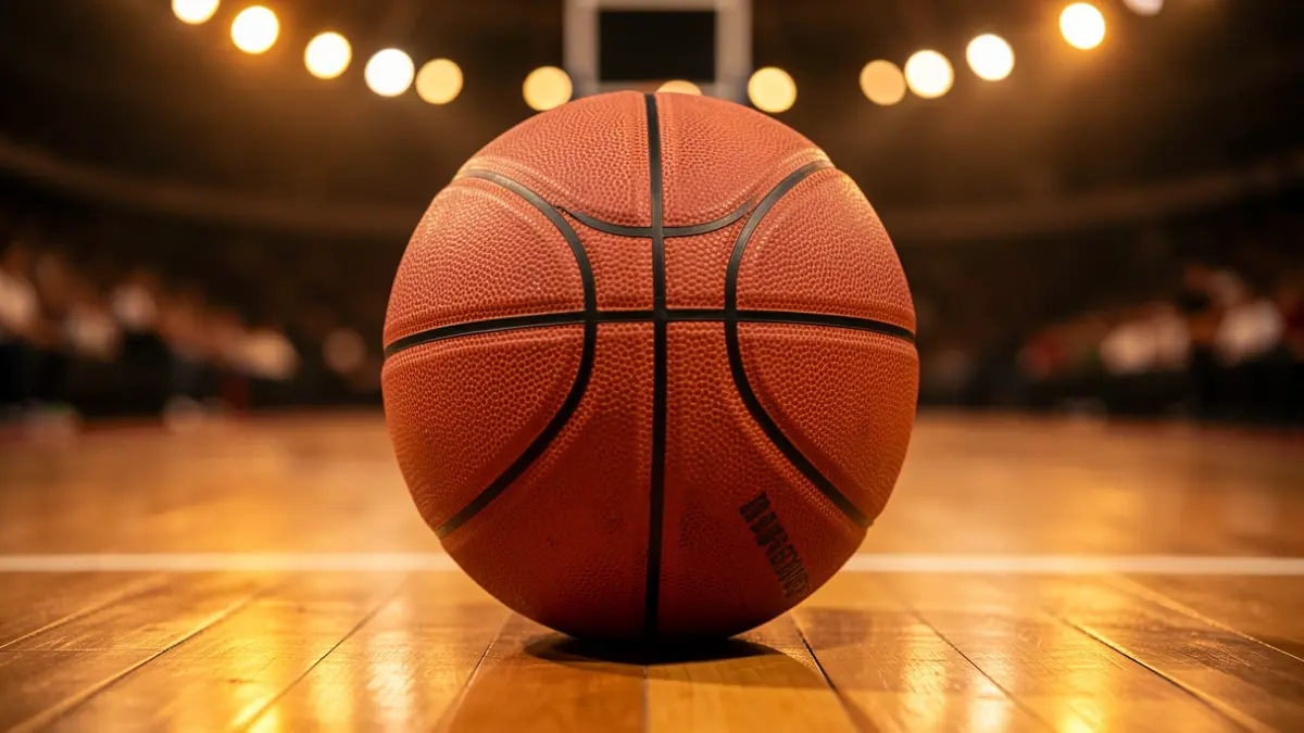 Generic image of a basketball on the court.