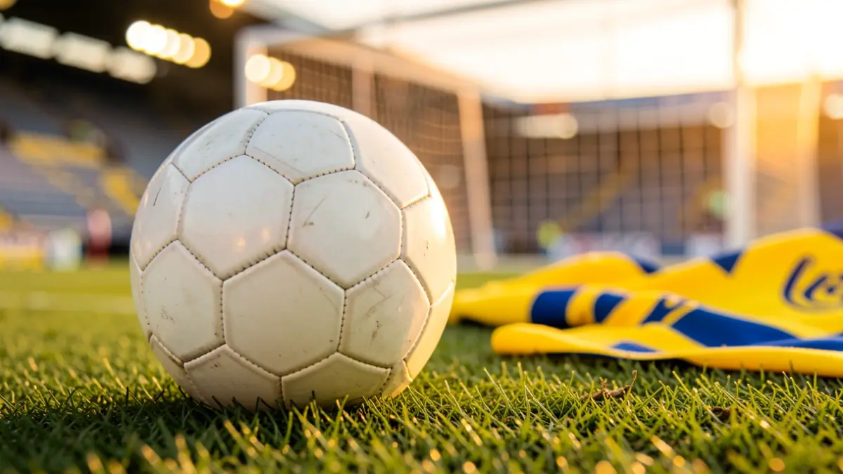 Imagen genérica de un balón de fútbol sobre césped con detalles de la camiseta del Villarreal CF.