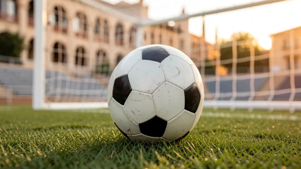 Imagen genérica de un campo de fútbol con un balón y la portería al fondo.