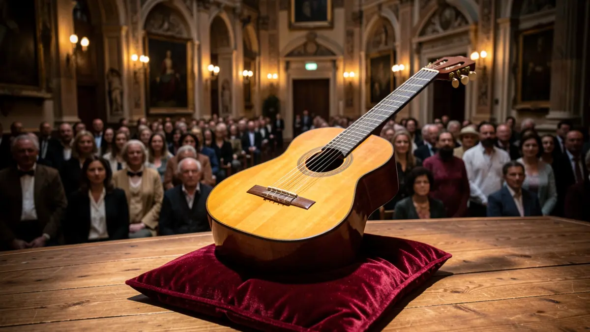 Imatge genèrica d'una guitarra clàssica en un escenari històric.