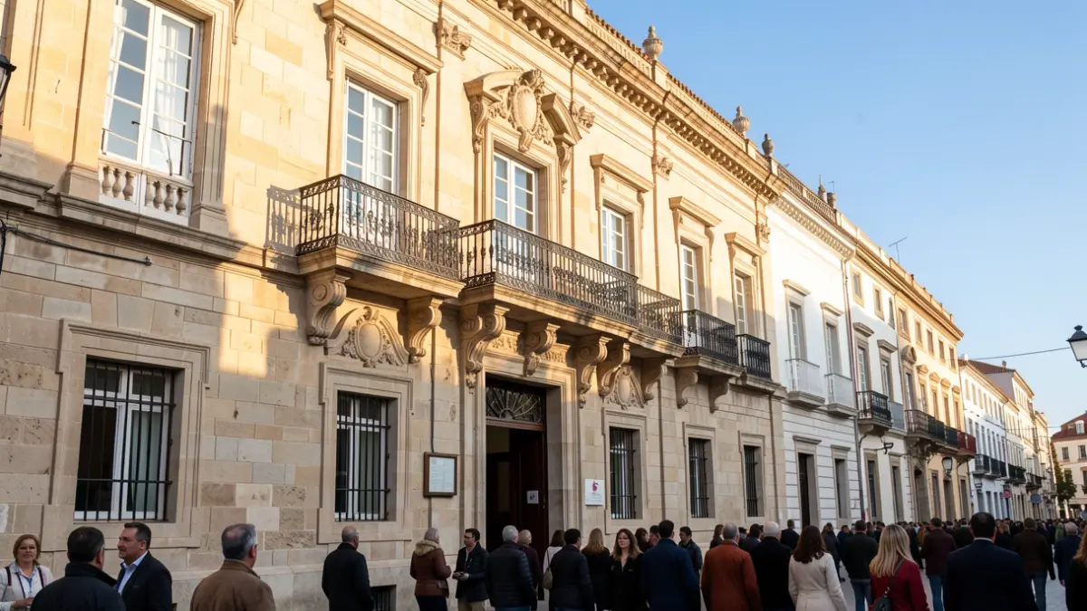 Generic image of a town hall facade in Alicante with a balcony and afternoon light.