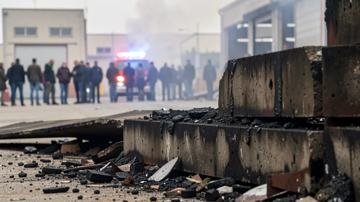Restes d'una nau industrial afectada per un incendi en el polígon Les Meses de Xàtiva.