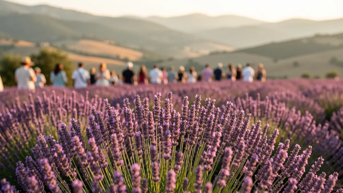 Imatge genèrica de camps de lavanda en flor en un paisatge mediterrani.