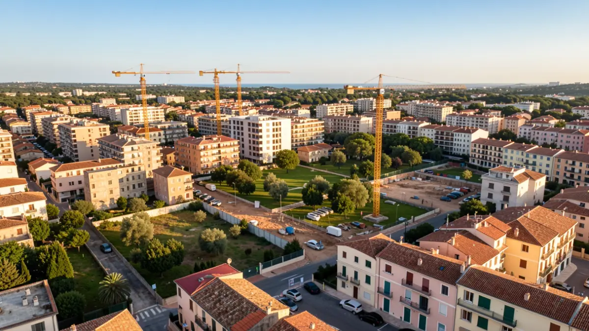 Imagen genérica de un barrio en regeneración urbana con construcciones.