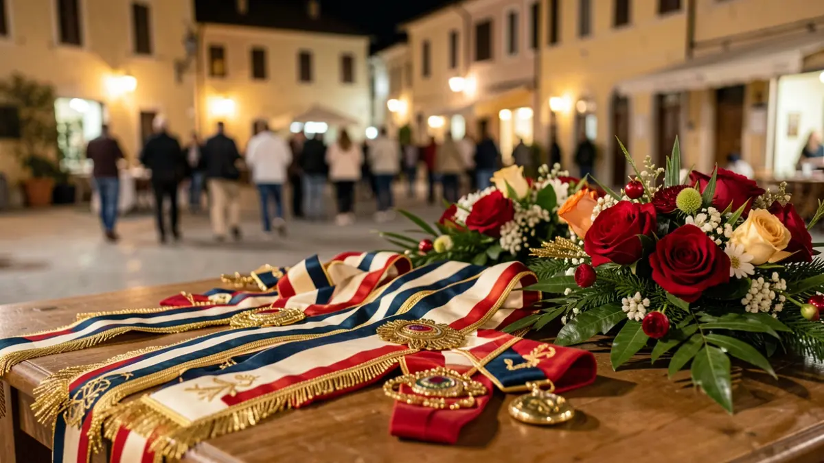 Image of traditional sashes and festive elements during the gala for the election of the festival queens.
