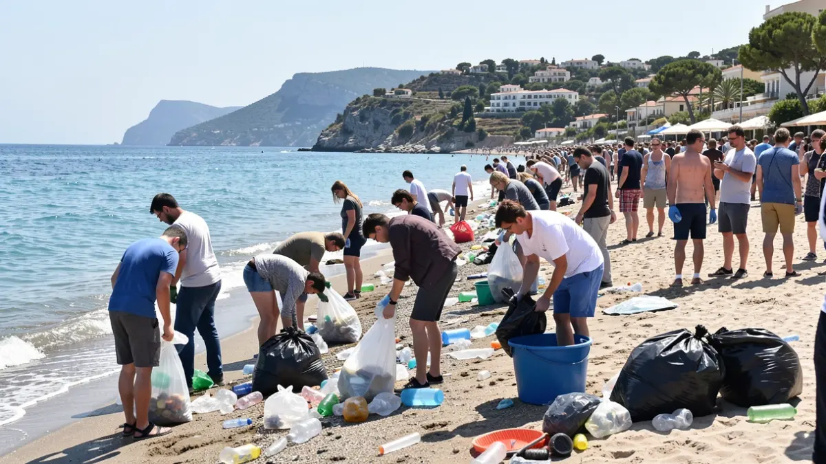 Generic image of students participating in a beach cleanup.