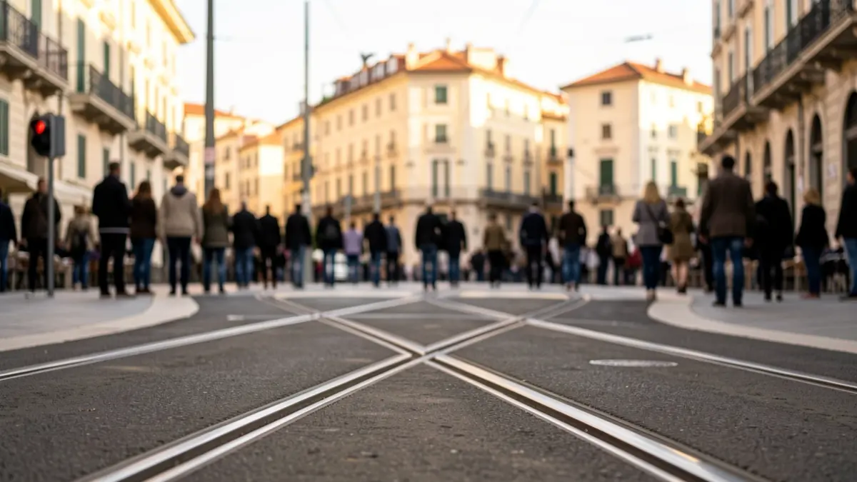Generic image of tram tracks in a Mediterranean city.
