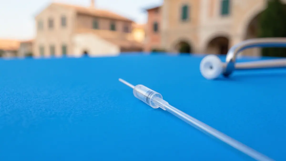 Generic image of a sterile medical catheter on a blue background.