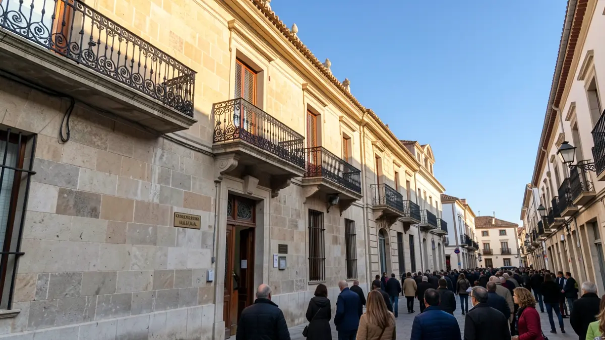 Generic image of a Valencian town hall facade with a balcony and afternoon sun.