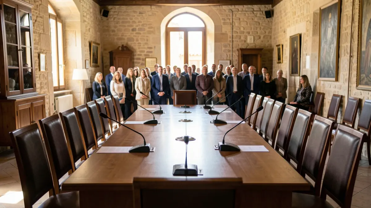 Imatge genèrica d'una sala de reunions municipal.