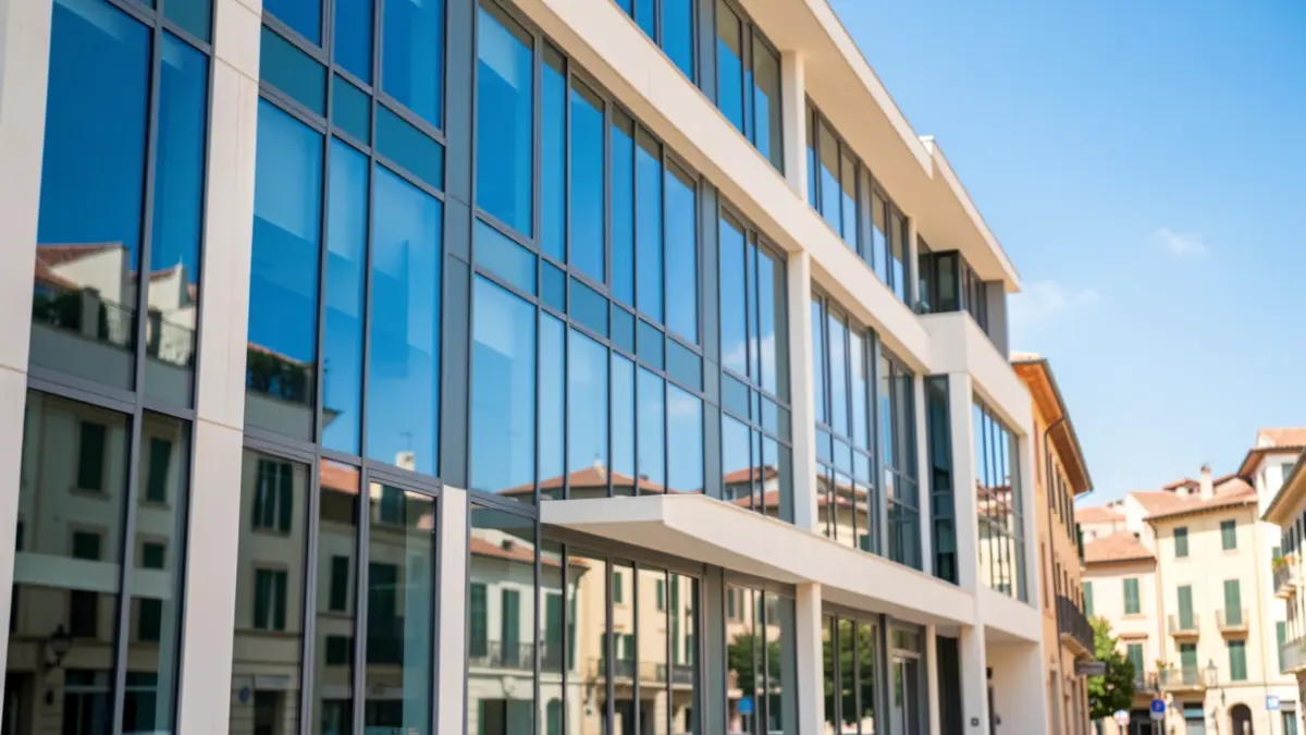 Generic image of a modern office building on the Mediterranean coast.