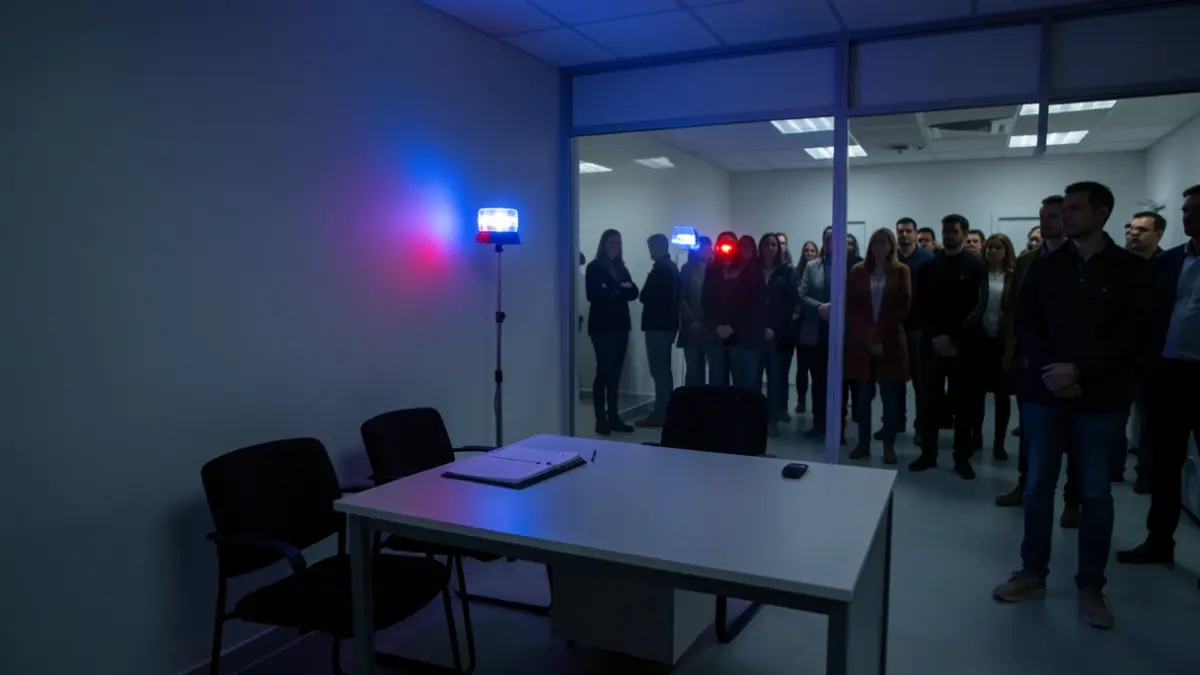 Generic image of a medical consultation room with emergency lights.