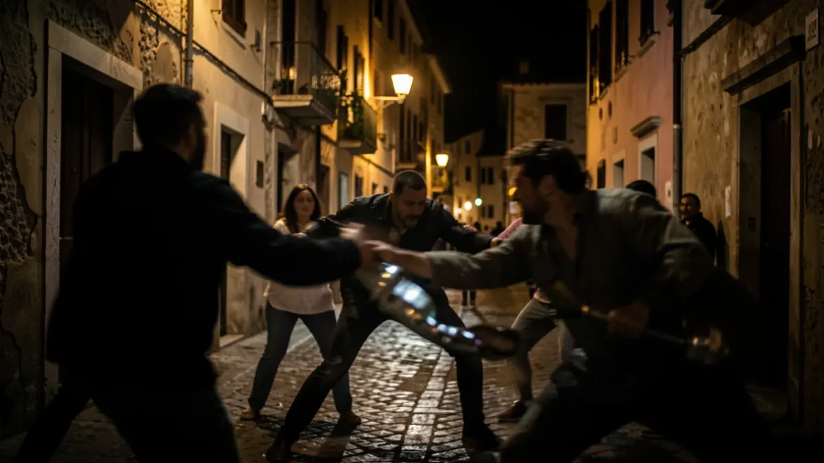 Imatge genèrica d'una baralla nocturna amb un reflex metàl·lic.