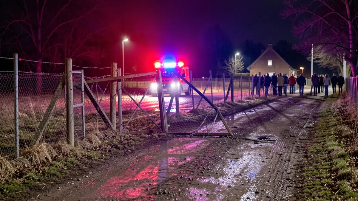 Generic image of a damaged property fence and emergency lights.