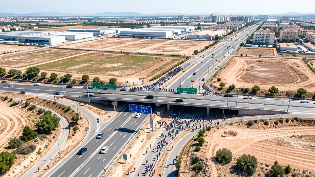 Imatge genèrica d'un nus de carreteres connectant dos municipis amb terrenys per a desenvolupament industrial.