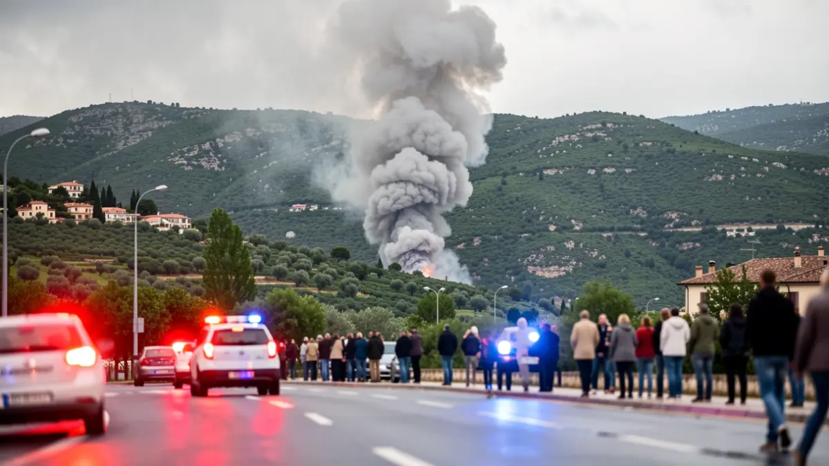 Imatge genèrica de fum d'incendi forestal amb llums d'emergència.