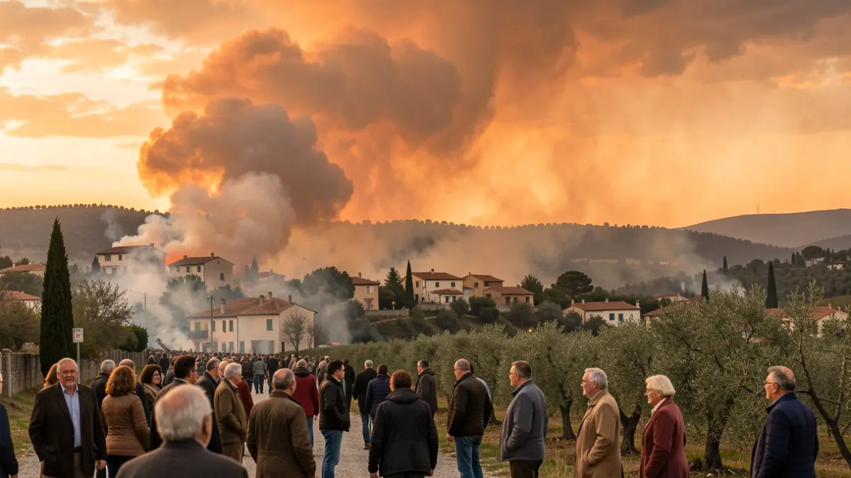 Imatge genèrica d'un incendi forestal prop d'un poble.