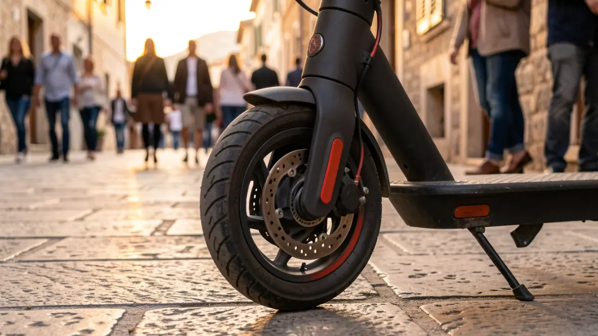 Imagen genérica de un patinete eléctrico aparcado en una calle de ciudad.