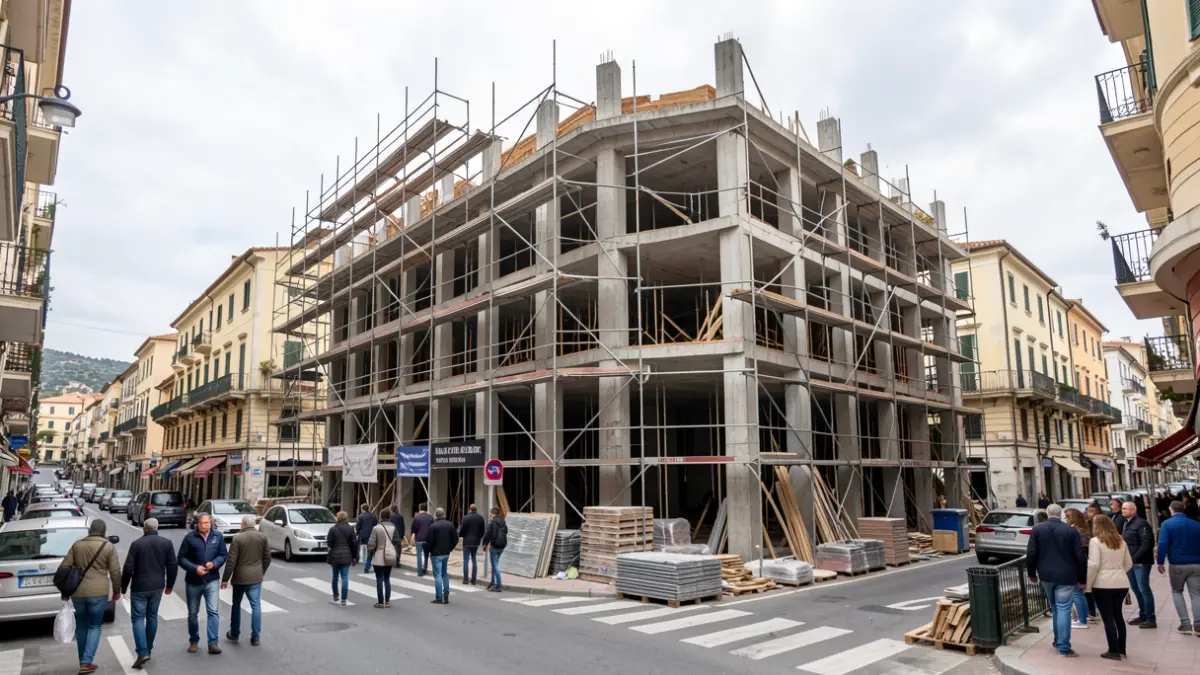Unfinished commercial building next to an avenue in Alicante.