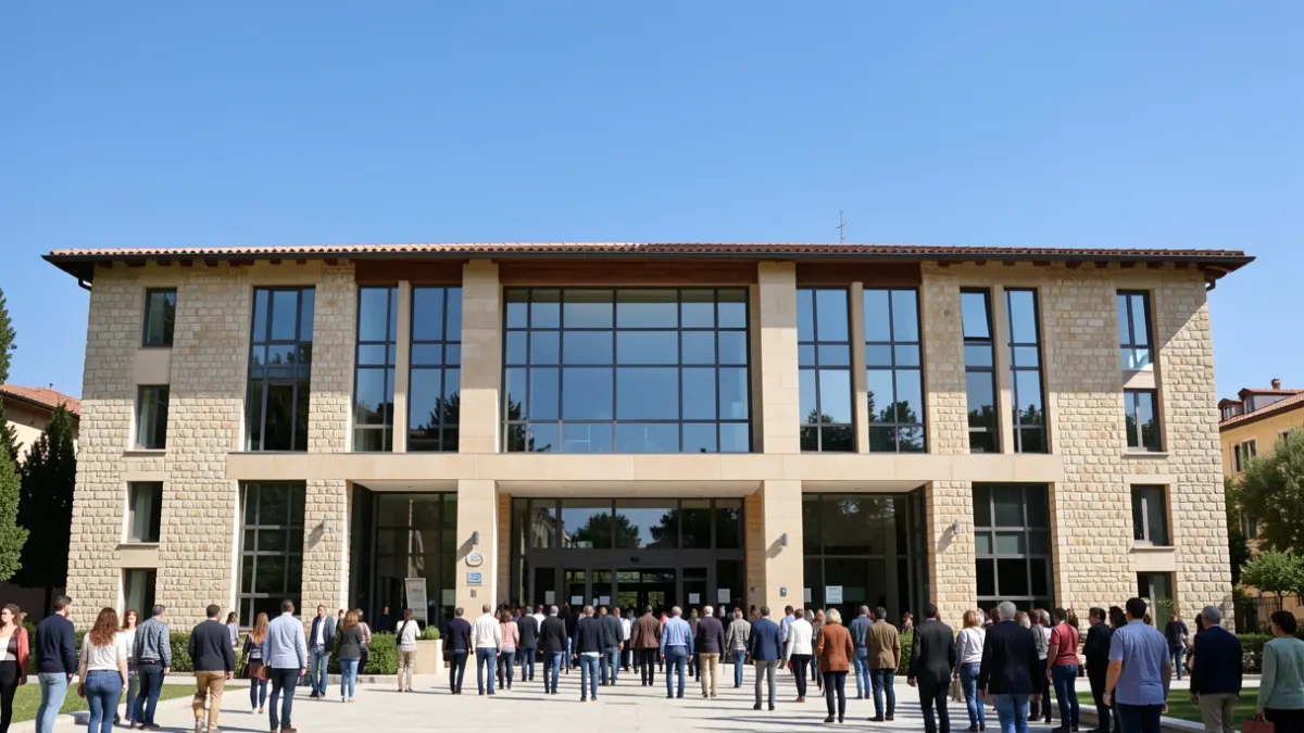 Imagen genérica de un edificio universitario moderno de estilo mediterráneo.