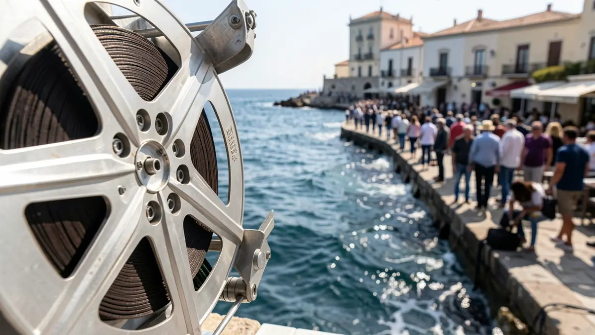 Imagen genérica de un rollo de película con elementos del mar Mediterráneo y la luz de Valencia.