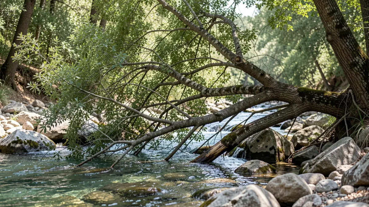 Imatge d'un arbre caigut en una zona de bany natural a la Comunitat Valenciana.