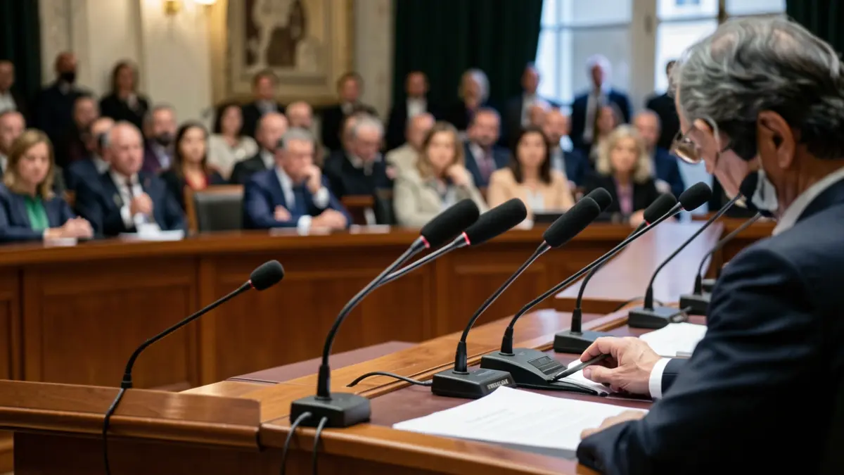 Sala de audiencias en el Congreso español durante una comisión de investigación.
