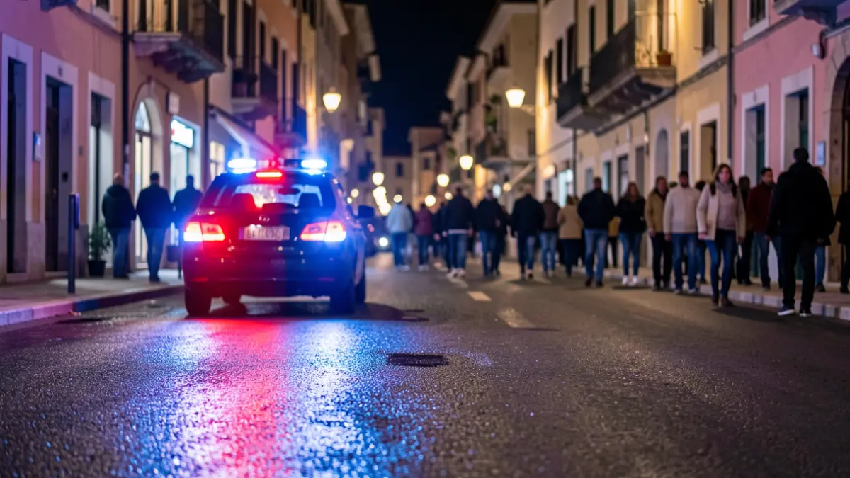 Imatge genèrica de llums d'emergència policials reflectint-se en asfalt mullat de nit.