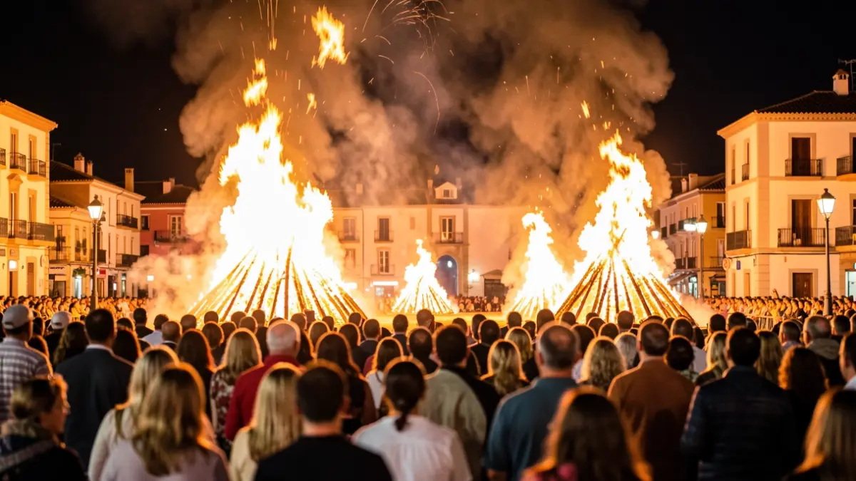 Imatge genèrica de la Cremà de les Fogueres d'Alacant amb focs artificials i multitud.