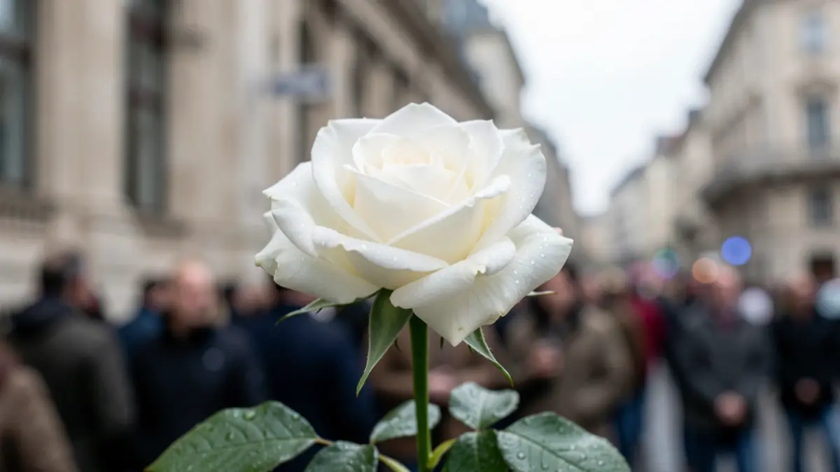Imatge genèrica d'una rosa blanca amb gotes de rosada.