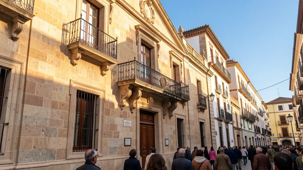 Imatge genèrica de la façana d'un edifici oficial valencià amb balcó i barrots de ferro, il·luminat pel sol de la vesprada.