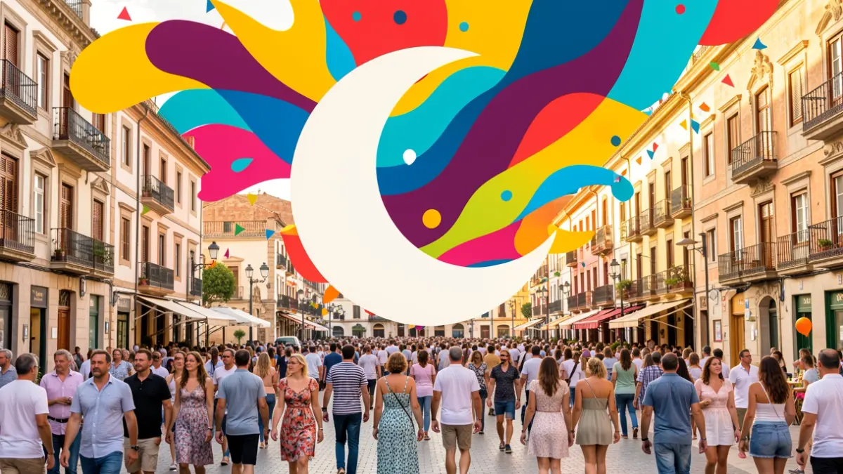Imagen genérica de diseño gráfico para la Feria de Julio de Valencia con una luna como elemento central.
