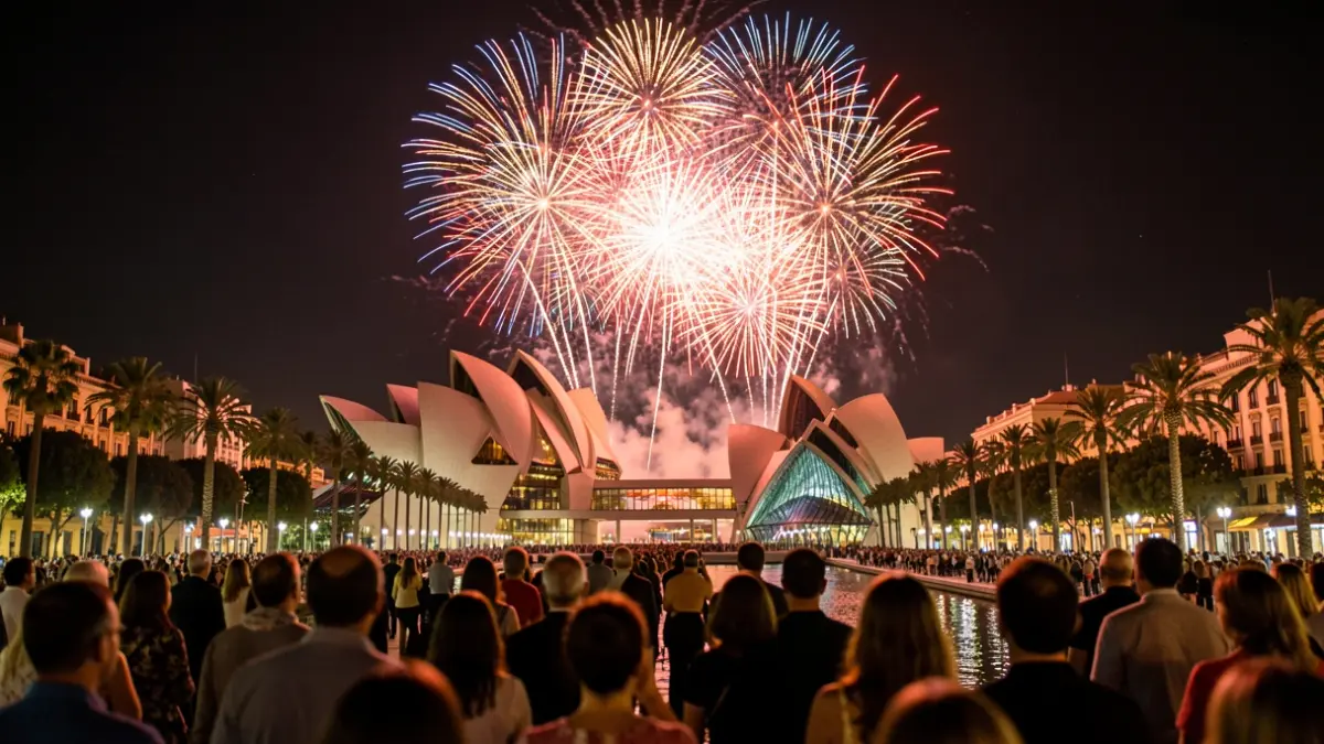 Generic image of fireworks over the City of Arts and Sciences in Valencia.